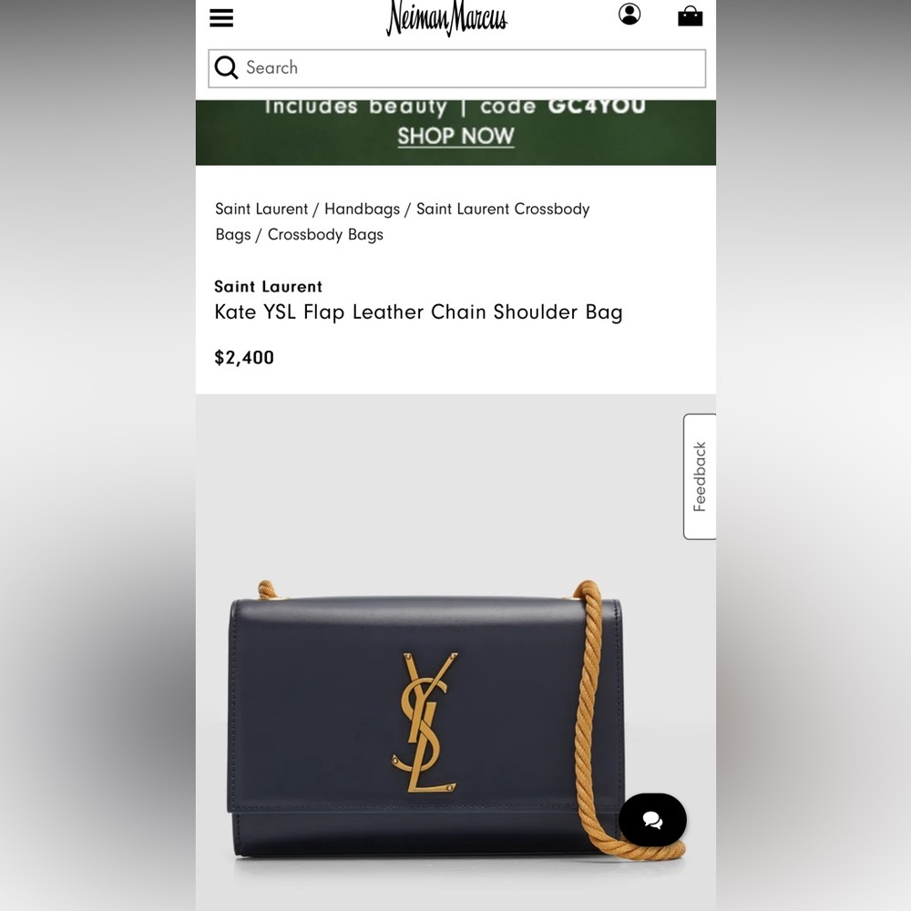 New YSL Yves Saint Laurent Kate Flap Navy Leather & Gold Chain - Picture 4 of 17